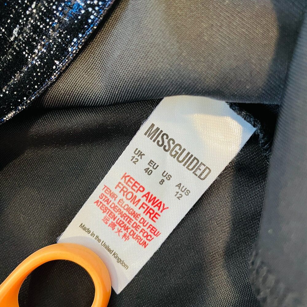 ~ New MissGuided 8 Dress Blue Mini Midnight/Navy Sleeveless Bodycon Sparkly NWOT - Picture 11 of 11